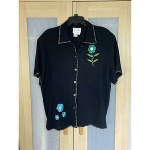 VTG Country Wear Floral Embroidered Blouse Sz 1X Art Boho Summer Top Casual